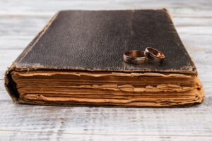 Wedding rings on the bible.